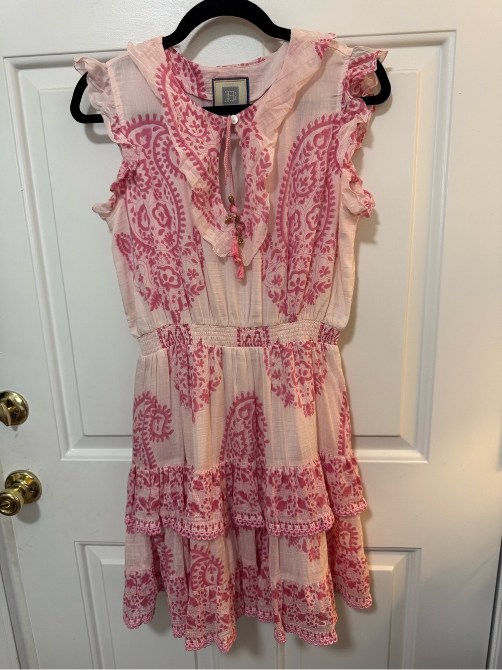 Bell By Alicia Bell Pink Paisley Tassel Ties, Tiered Dress Size Medium